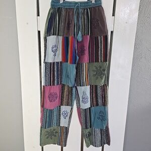 Kathmandu‎ Imports Womens Patchwork Pants Hippie Boho Mushroom Print S/M